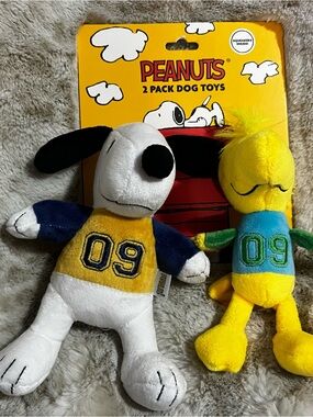 2 Pack Peanuts Snoopy Woodstock Plush Dog Toys Squeaker